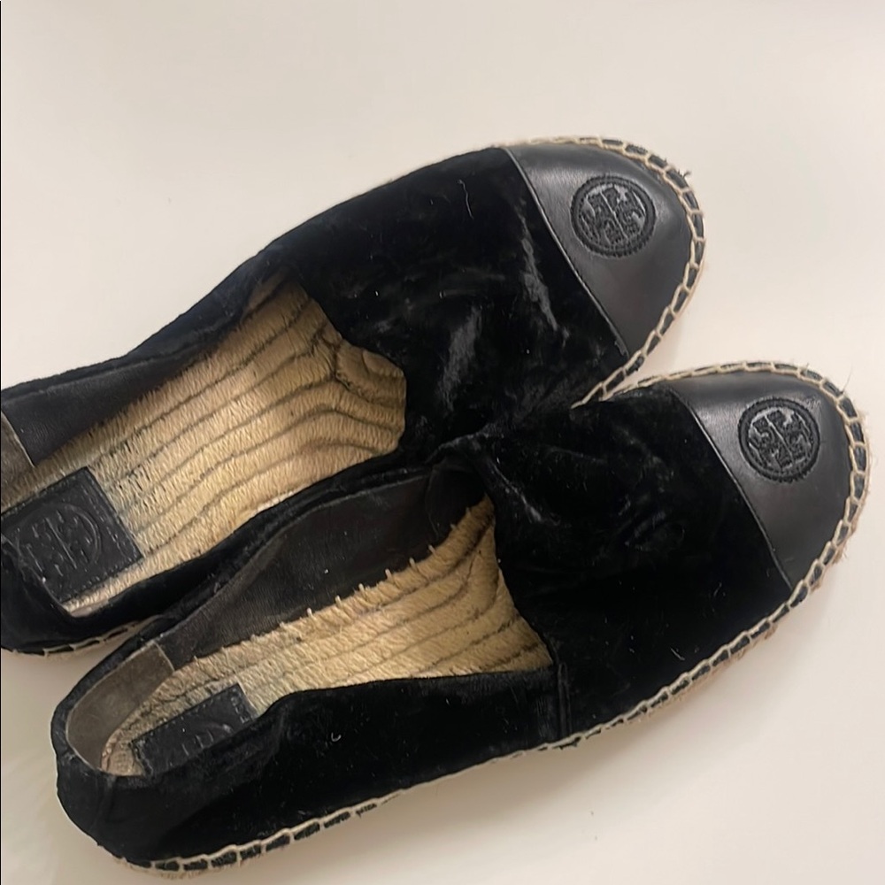 Tory Burch Black Espadrille Flats with Cap Toe